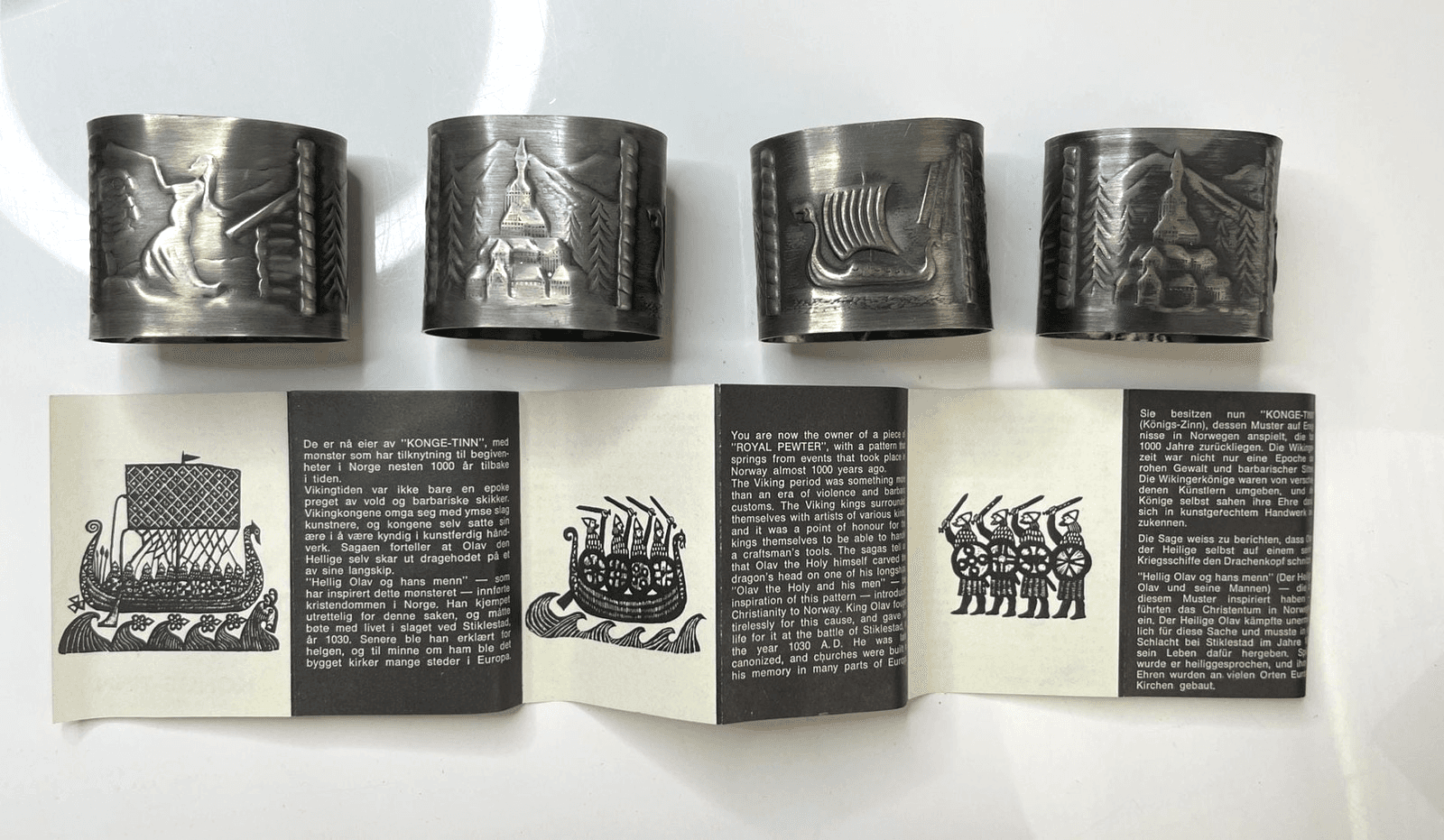 Vintage Norwegian Pewter Napkin Rings by Konge-Tinn - Set of 4 in Original Box - Thumbnail 3
