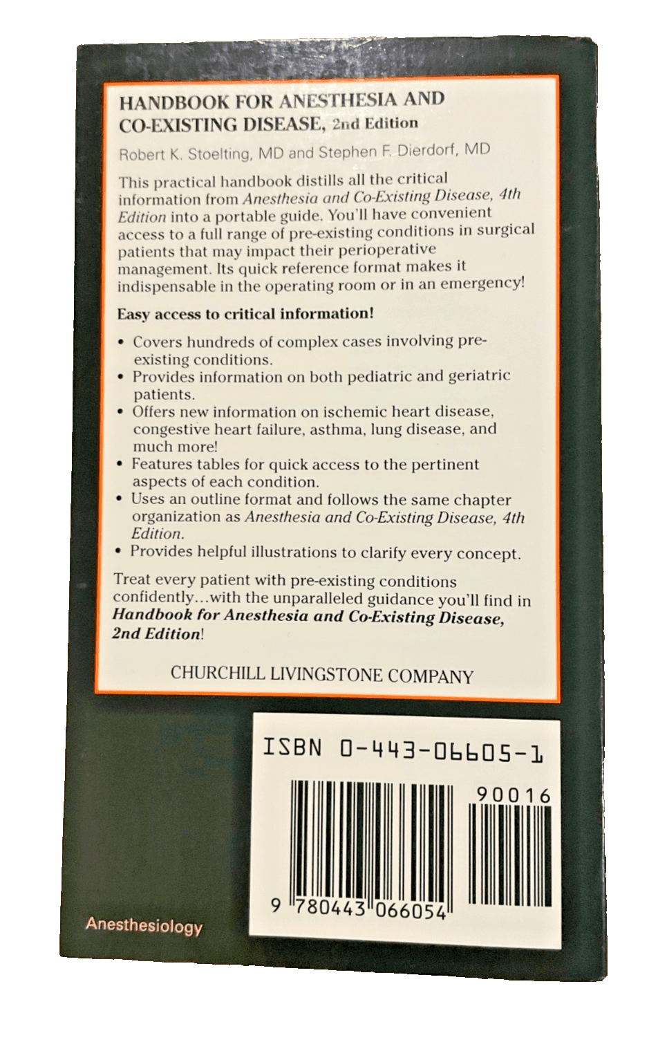 Handbook for Anesthesia & Co-Existing Disease by Stoelting - 2nd Ed., Paperback - Thumbnail 3