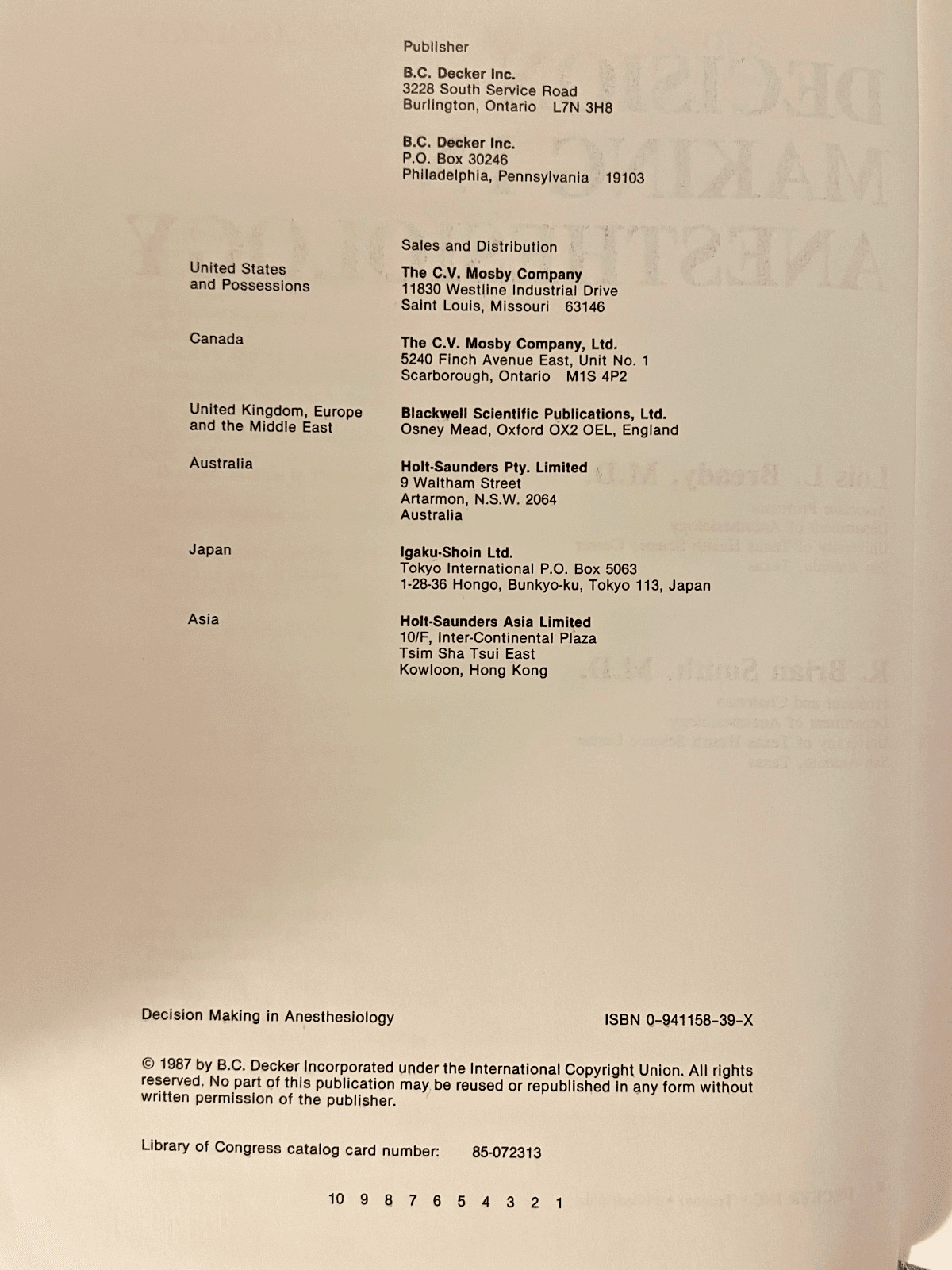 Decision Making in Anesthesiology by Bready/Smith, 1986, Hardcover, Medical Text - Thumbnail 3