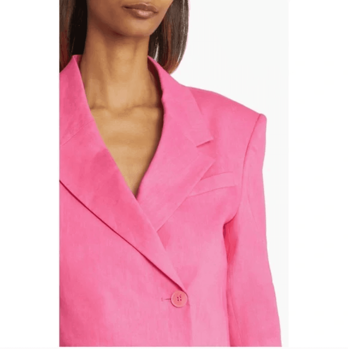 FRAME Women's Cropped Blazer X-Small Strong Shoulder Linen Blend Flamingo Pink - Thumbnail 3