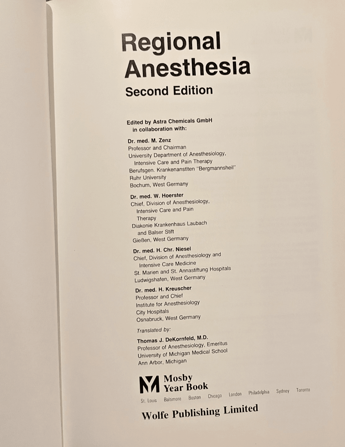 Regional Anesthesia by Hoerster/Niesel/Zenz/Kreuscher, 2nd Edition, HB - Thumbnail 3