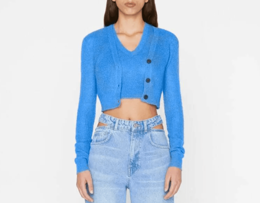 FRAME Women's Cardigan XS Blue Shrunken Mohair Cropped V-Neck Orig $298 Designer - Thumbnail 11