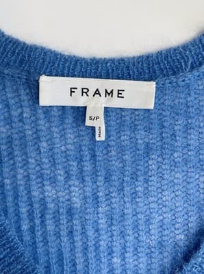 FRAME Sweater Top Small Shrunken Mohair Vest Blue Cropped Knit V-Neck Orig $255 - Thumbnail 2