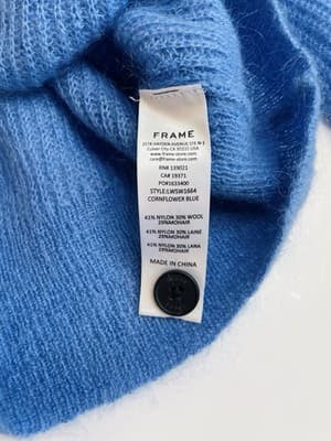 FRAME Women's Cardigan XS Blue Shrunken Mohair Cropped V-Neck Orig $298 Designer - Thumbnail 3