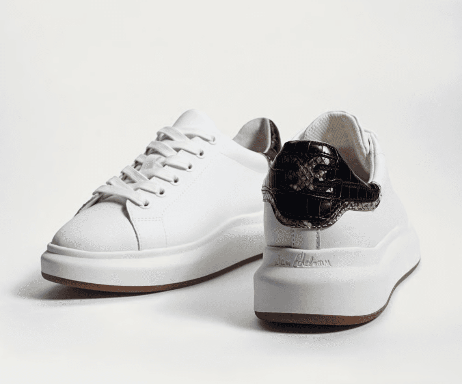 Sam Edelman Moxie Lace Up Sneaker White Leather/Black Croc Womens 7 - Thumbnail 3