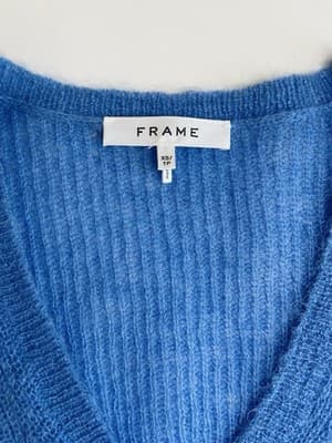 FRAME Women's Cardigan XS Blue Shrunken Mohair Cropped V-Neck Orig $298 Designer - Thumbnail 2