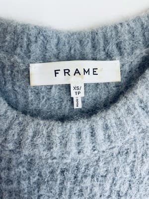 FRAME Women's Crewneck Sweater XS Fitted Short Sleeve Cropped Chambray Blue $395 - Thumbnail 7