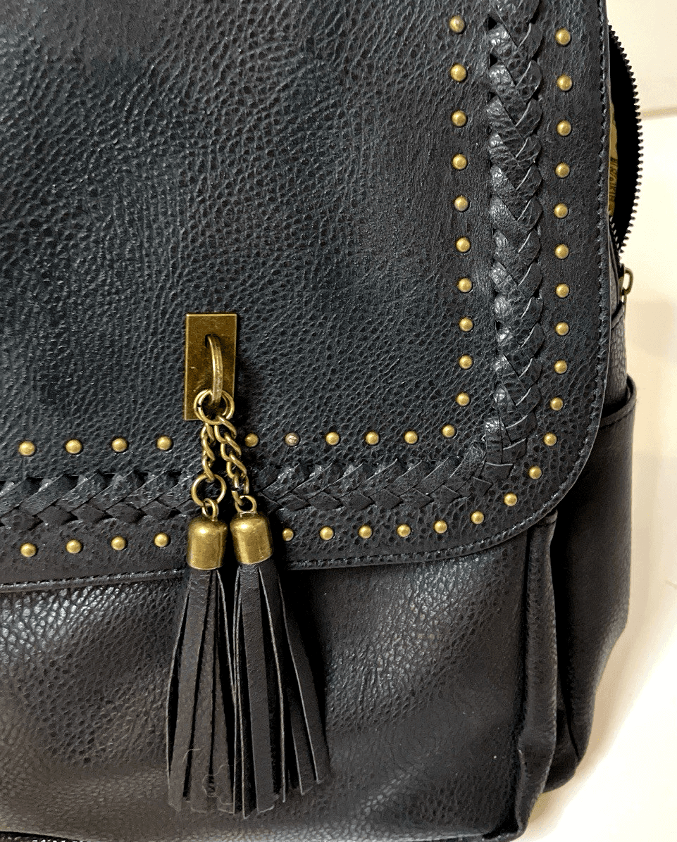 Small Backpack Women's Studded Vegan Leather Fringe Adjustable Straps Handles - Thumbnail 3