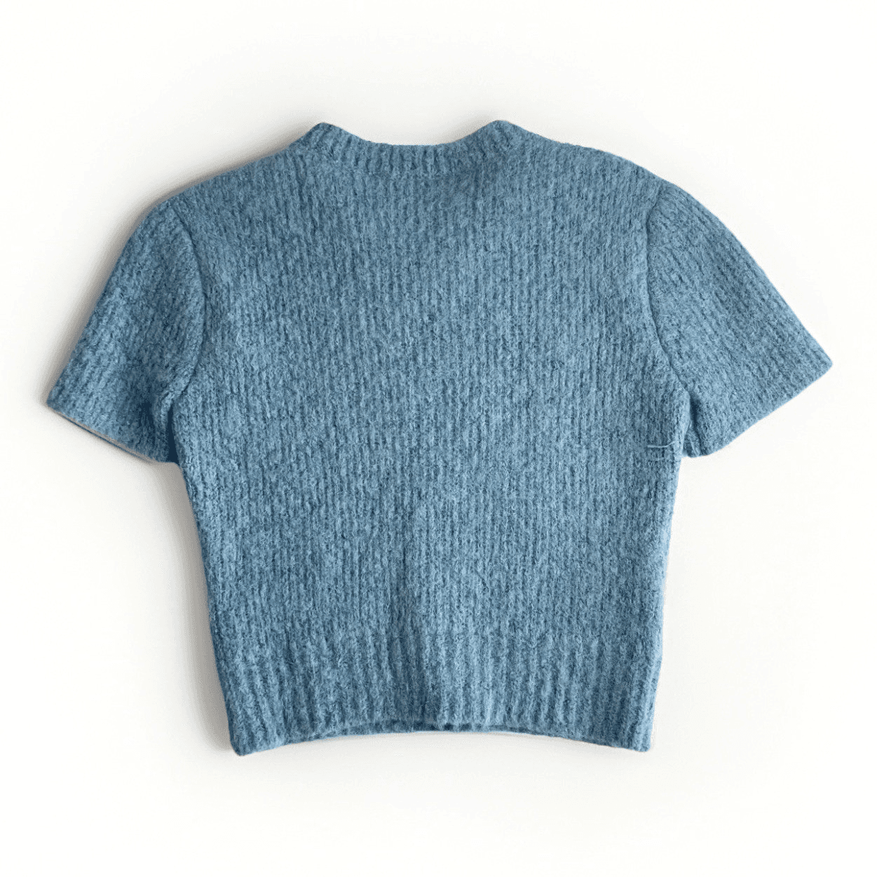 FRAME Women's Crewneck Sweater XS Fitted Short Sleeve Cropped Chambray Blue $395 - Thumbnail 6