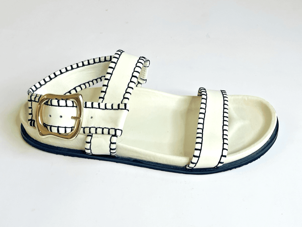 FRAME Le Marcel Leather Whipstitch Sandals Off White Womens 8.5 Good Condition - Thumbnail 4