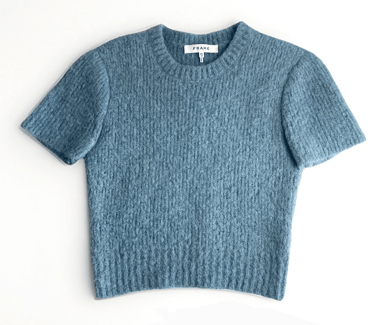 FRAME Women's Crewneck Sweater XS Fitted Short Sleeve Cropped Chambray Blue $395 - Thumbnail 5