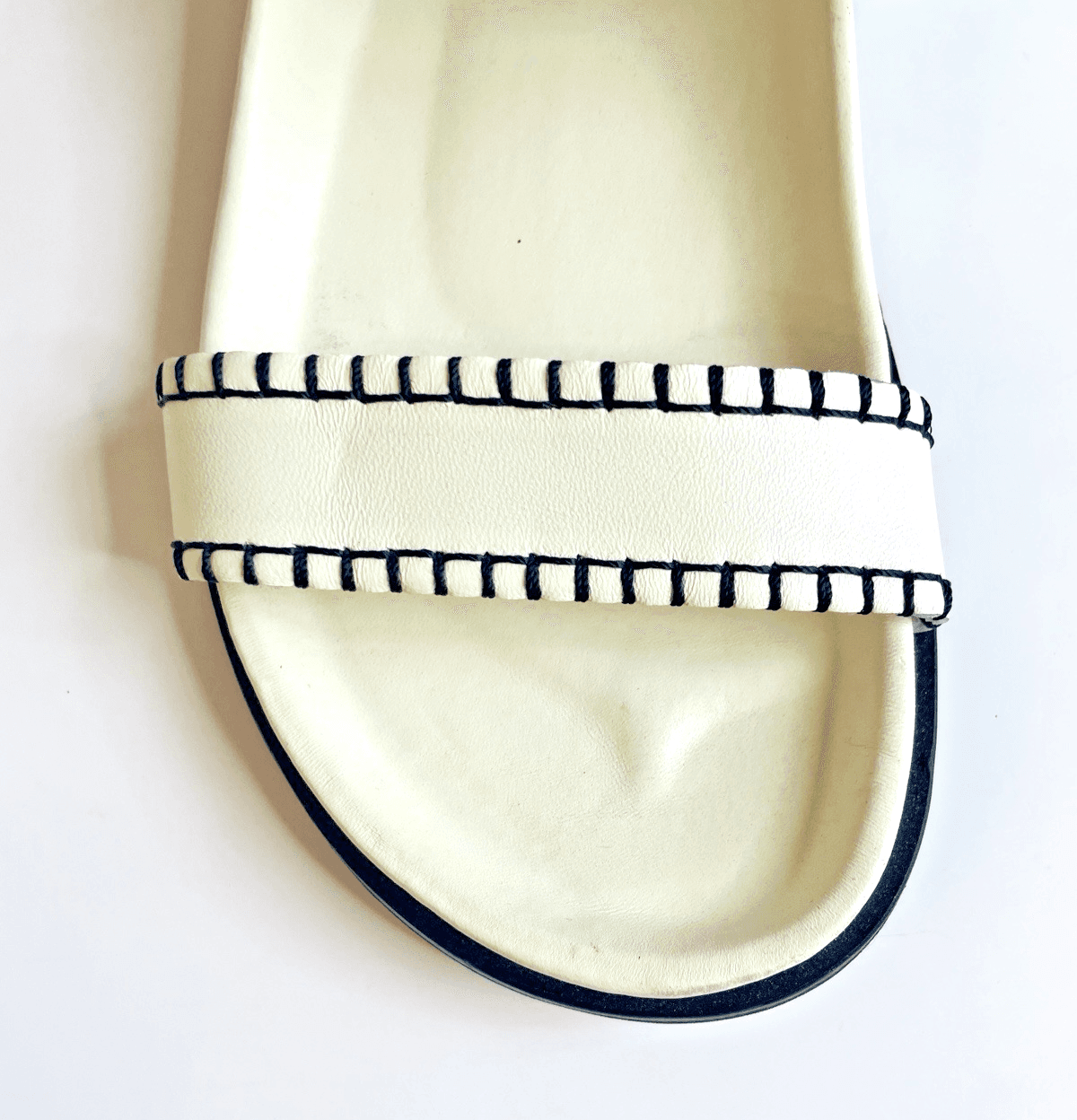 FRAME Le Marcel Leather Whipstitch Sandals Off White Womens 8.5 Good Condition - Thumbnail 7