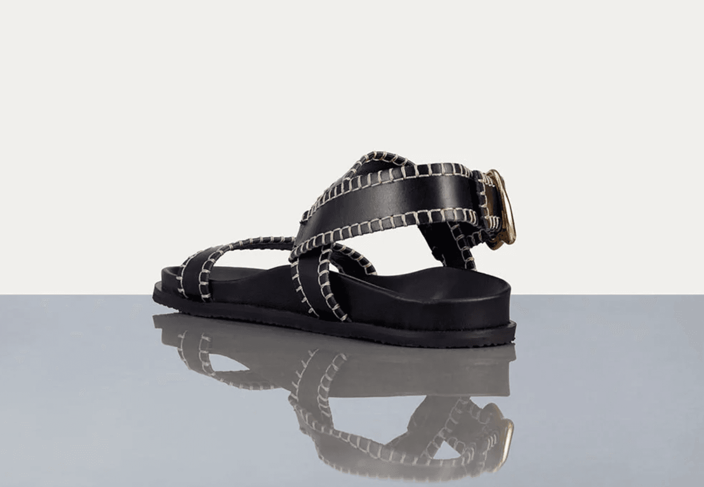 FRAME Leather Sandals Womens 8.5 Black Whipstitch Gold Buckle Good Condition - Thumbnail 4
