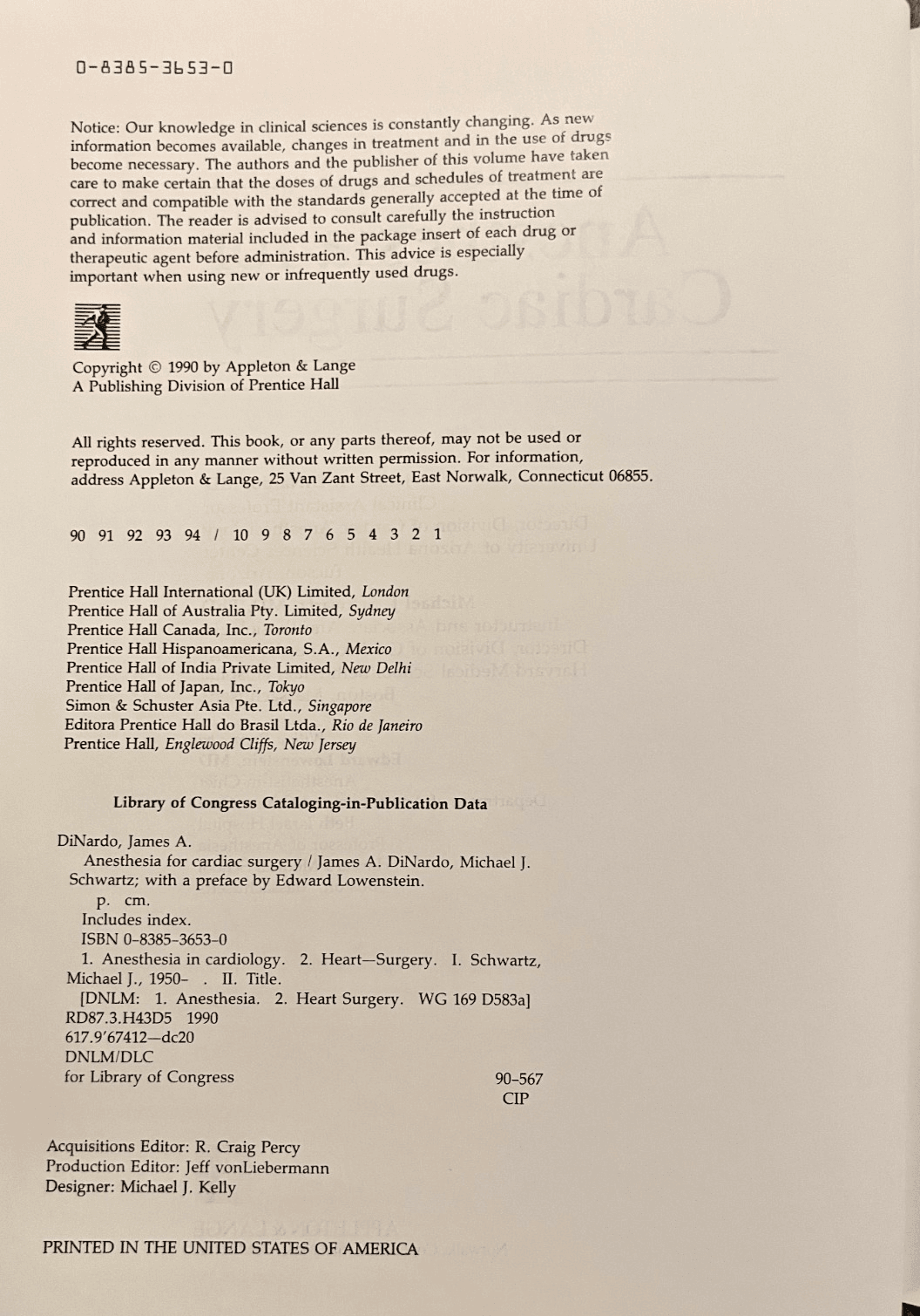 Anesthesia for Cardiac Surgery by Dinardo, 1990, Hardcover, Medical Textbook - Thumbnail 3