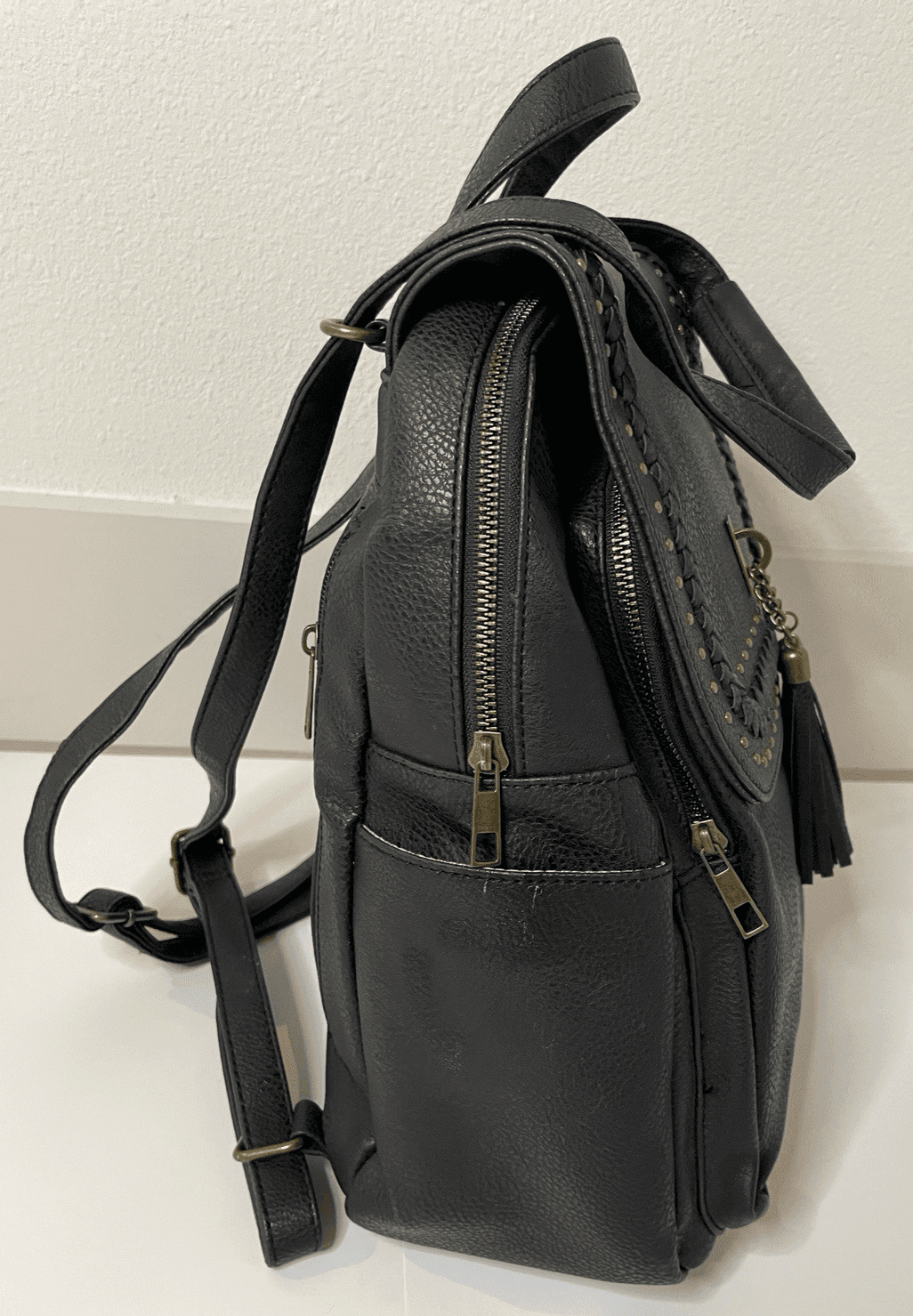 Small Backpack Women's Studded Vegan Leather Fringe Adjustable Straps Handles - Thumbnail 11