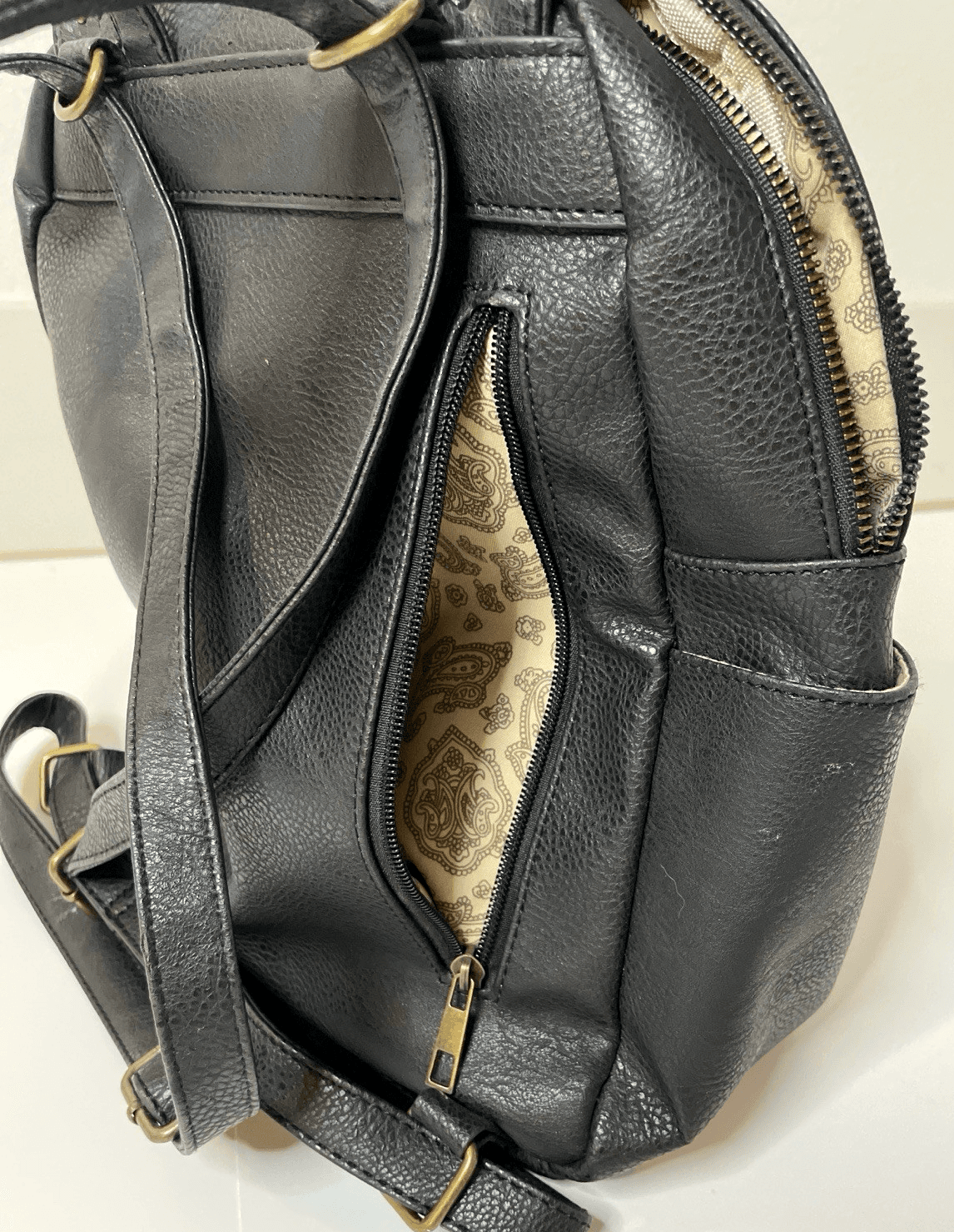 Small Backpack Women's Studded Vegan Leather Fringe Adjustable Straps Handles - Thumbnail 4