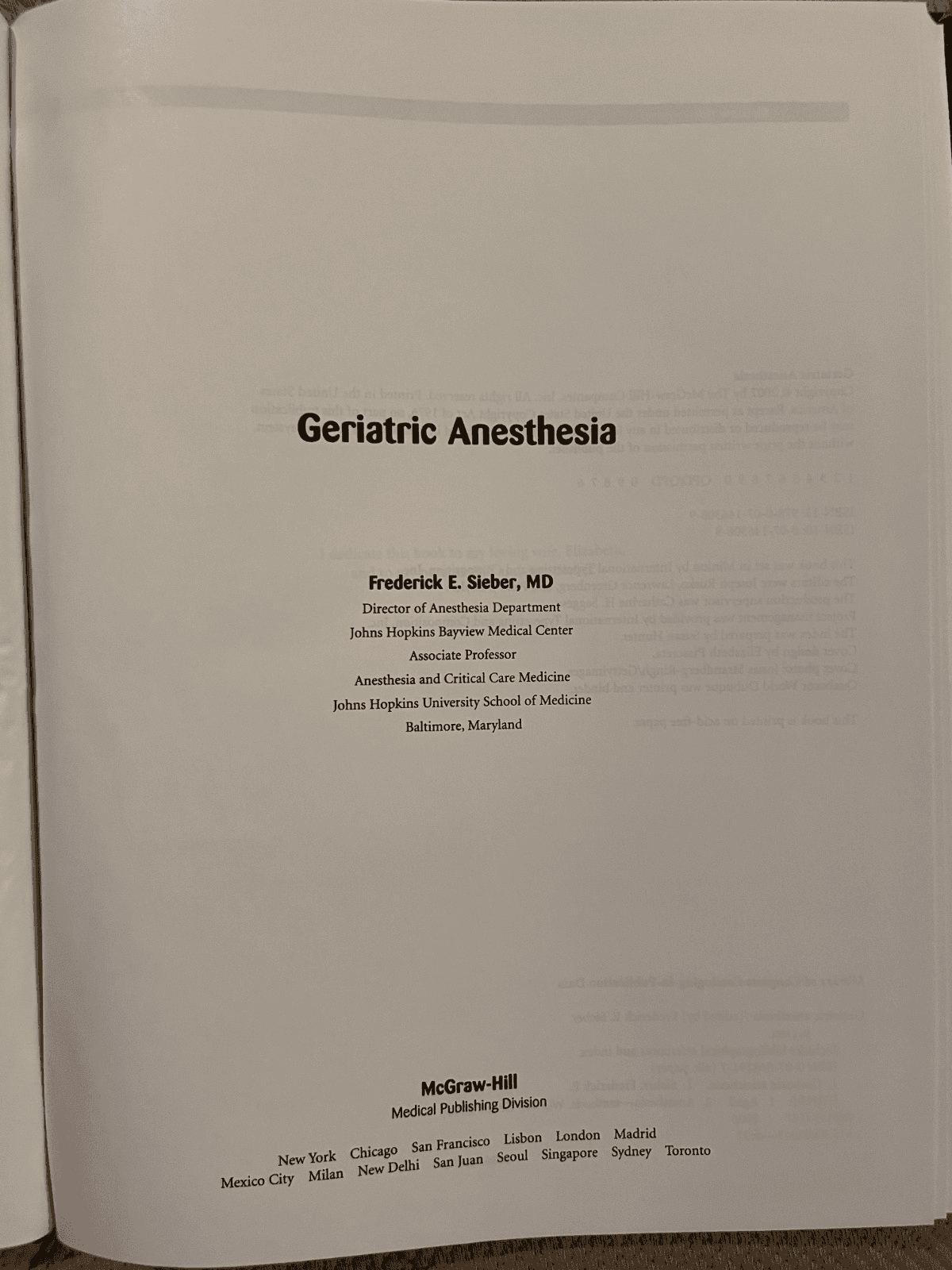 Geriatric Anesthesia by Sieber, 2007, Hardcover, Medical Textbook - Excellent - Thumbnail 3