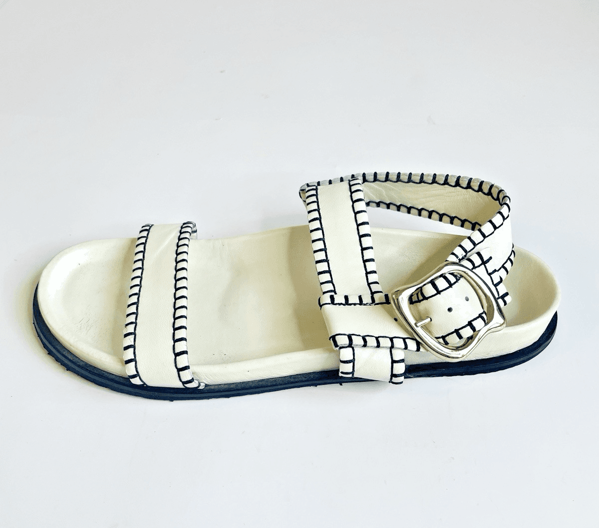 FRAME Le Marcel Leather Whipstitch Sandals Off White Womens 8.5 Good Condition - Thumbnail 5