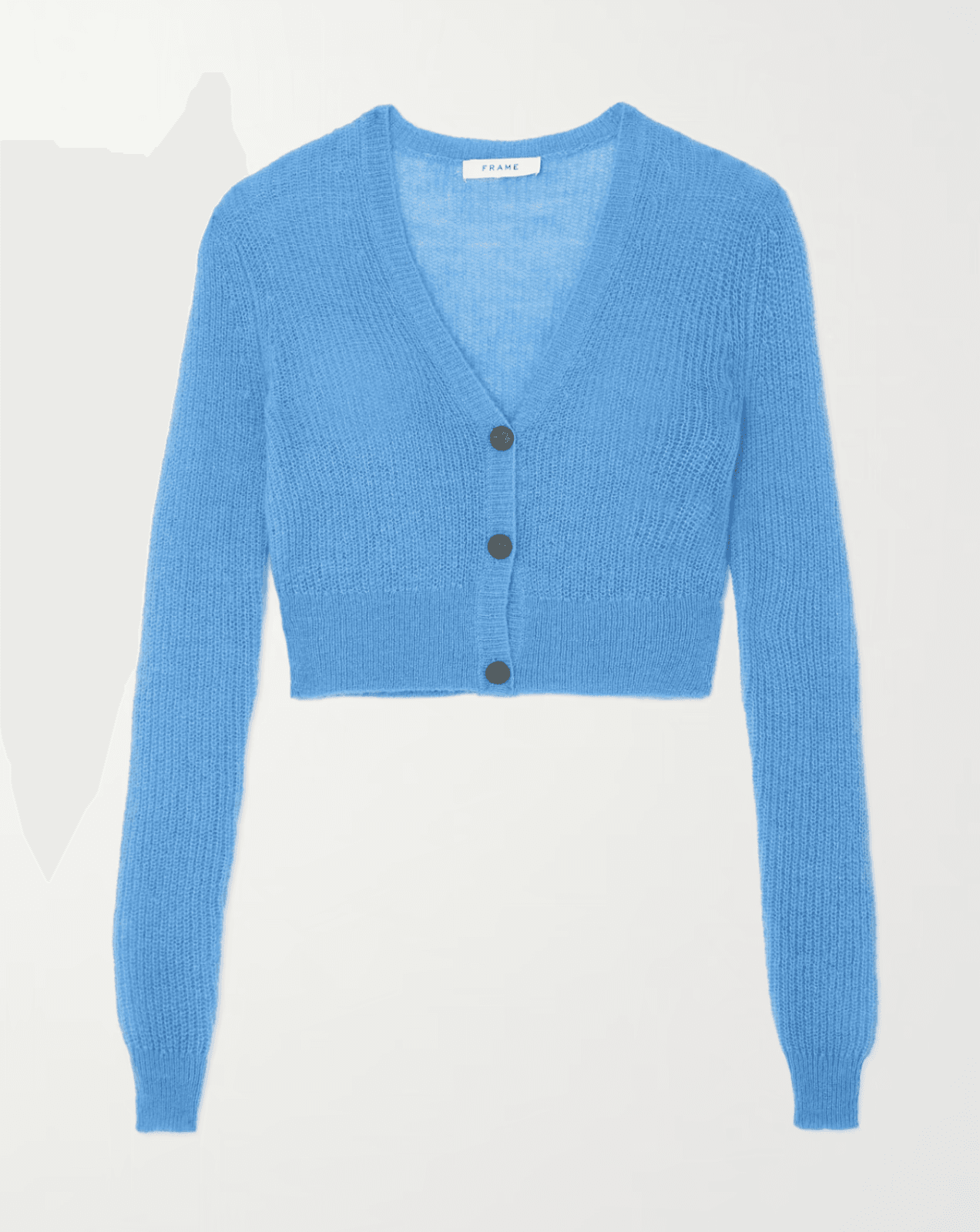 FRAME Women's Cardigan XS Blue Shrunken Mohair Cropped V-Neck Orig $298 Designer - Thumbnail 13