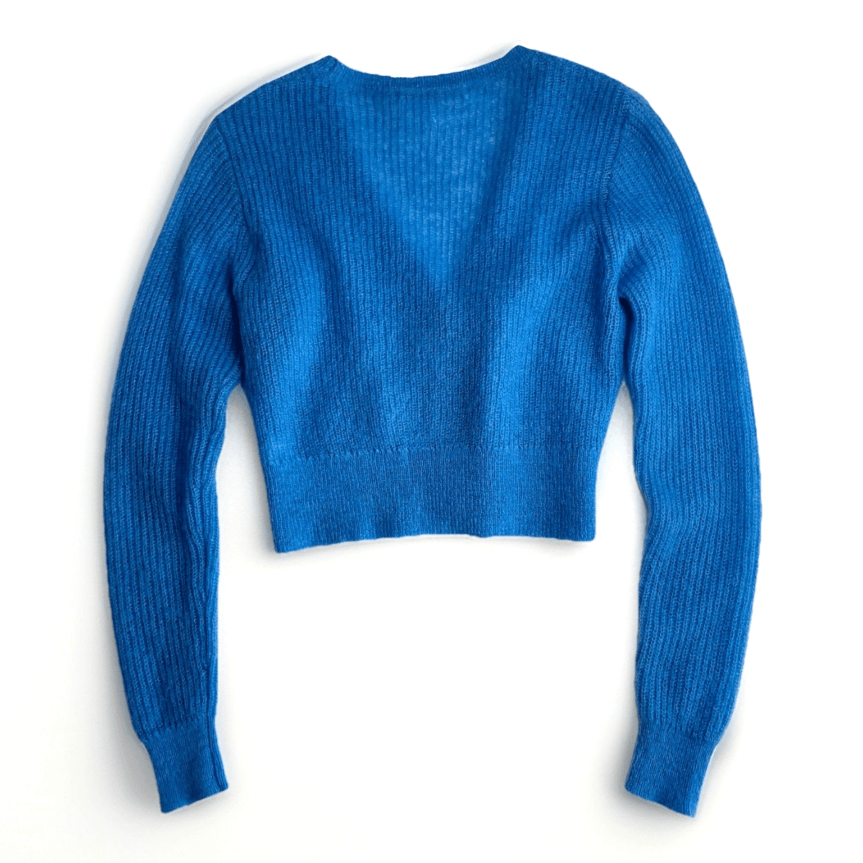 FRAME Women's Cardigan XS Blue Shrunken Mohair Cropped V-Neck Orig $298 Designer - Thumbnail 4