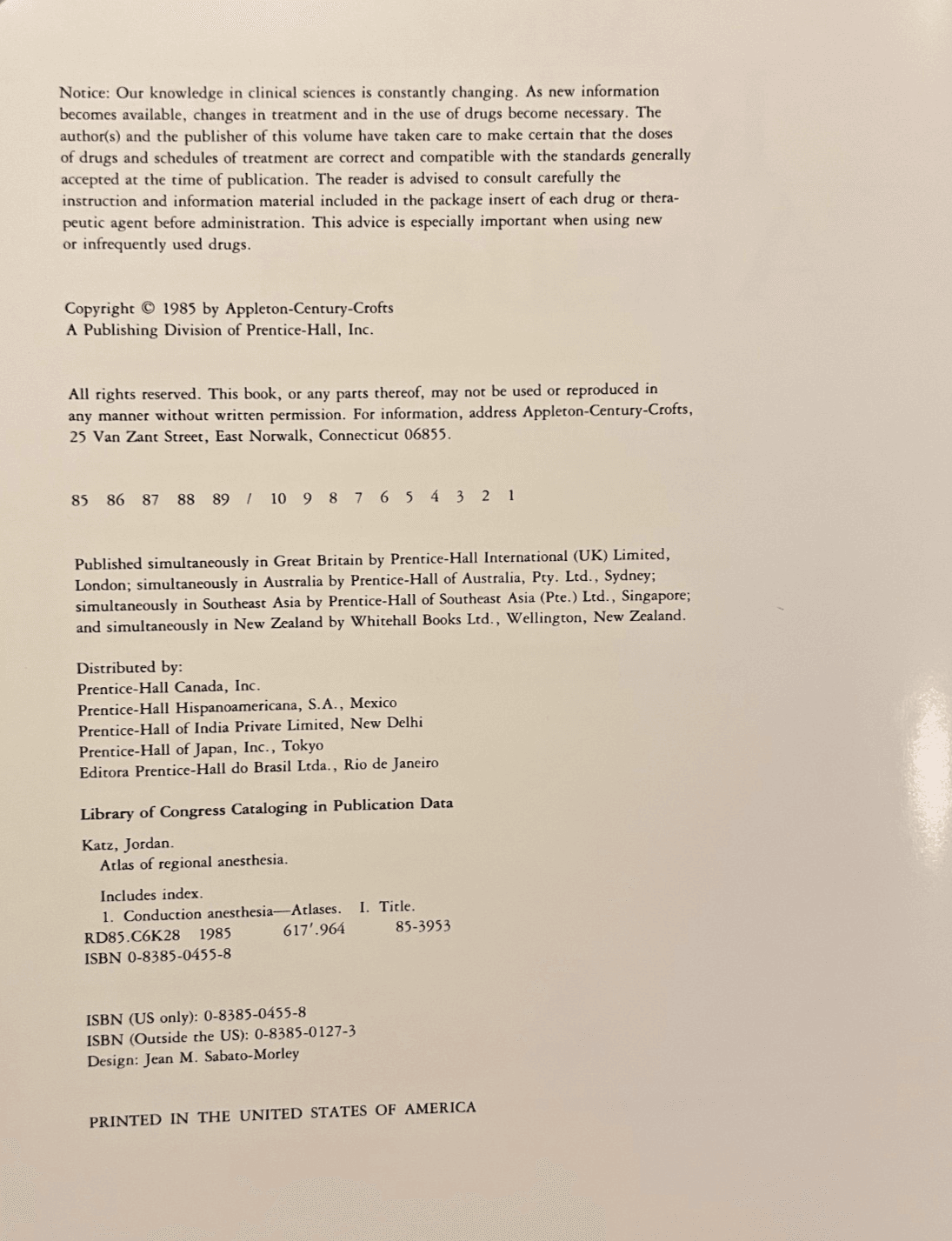 Atlas of Regional Anesthesia by Katz - 1985, Hardcover, Medical Textbook - Thumbnail 3