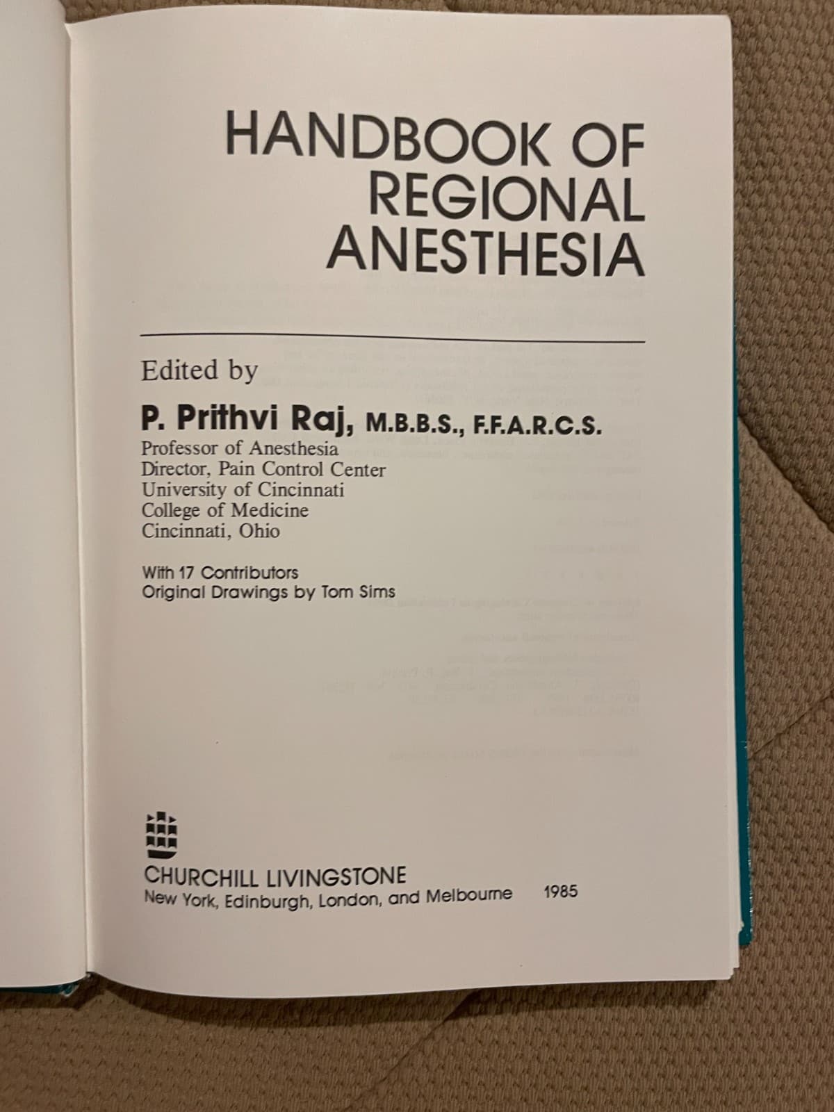 Handbook of Regional Anesthesia by P. Prithvi Raj, 1st Edition, Hardcover, 1985 - Thumbnail 3