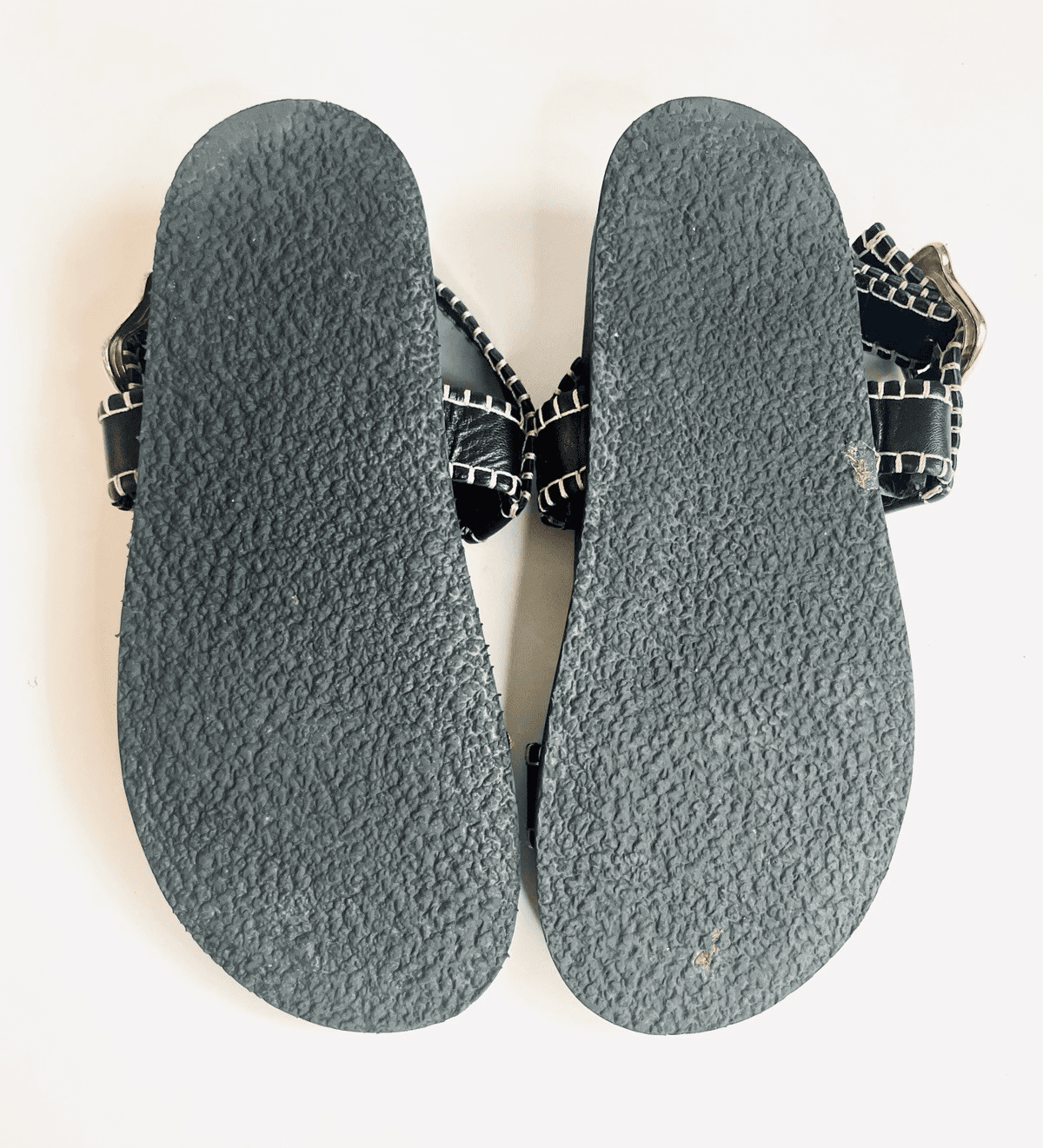 FRAME Leather Sandals Womens 8.5 Black Whipstitch Gold Buckle Good Condition - Thumbnail 8