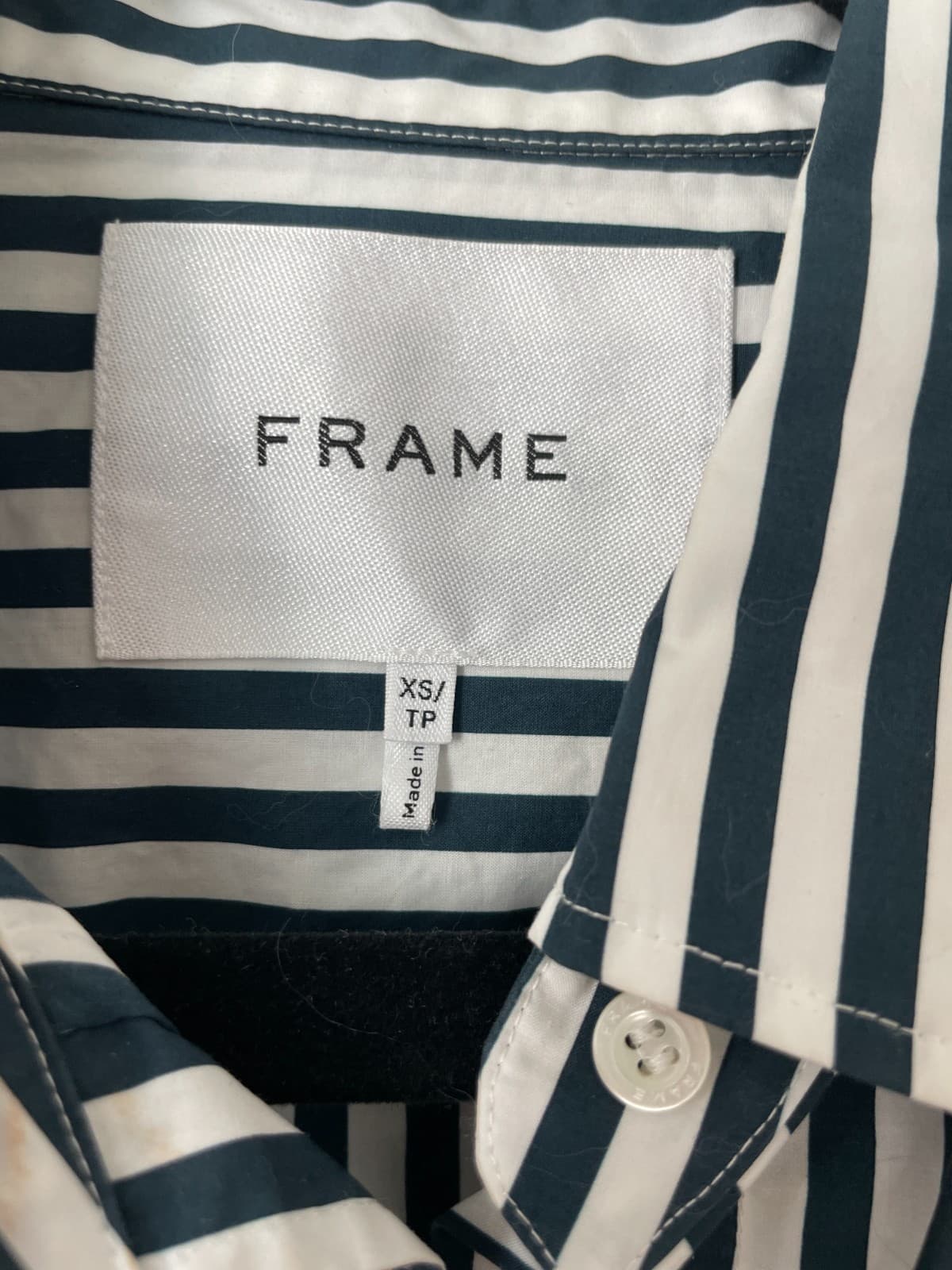 FRAME Women's Blouse XS Cropped Long Sleeve Top-LWSH2460-Navy Stripe-100% Cotton - Thumbnail 10
