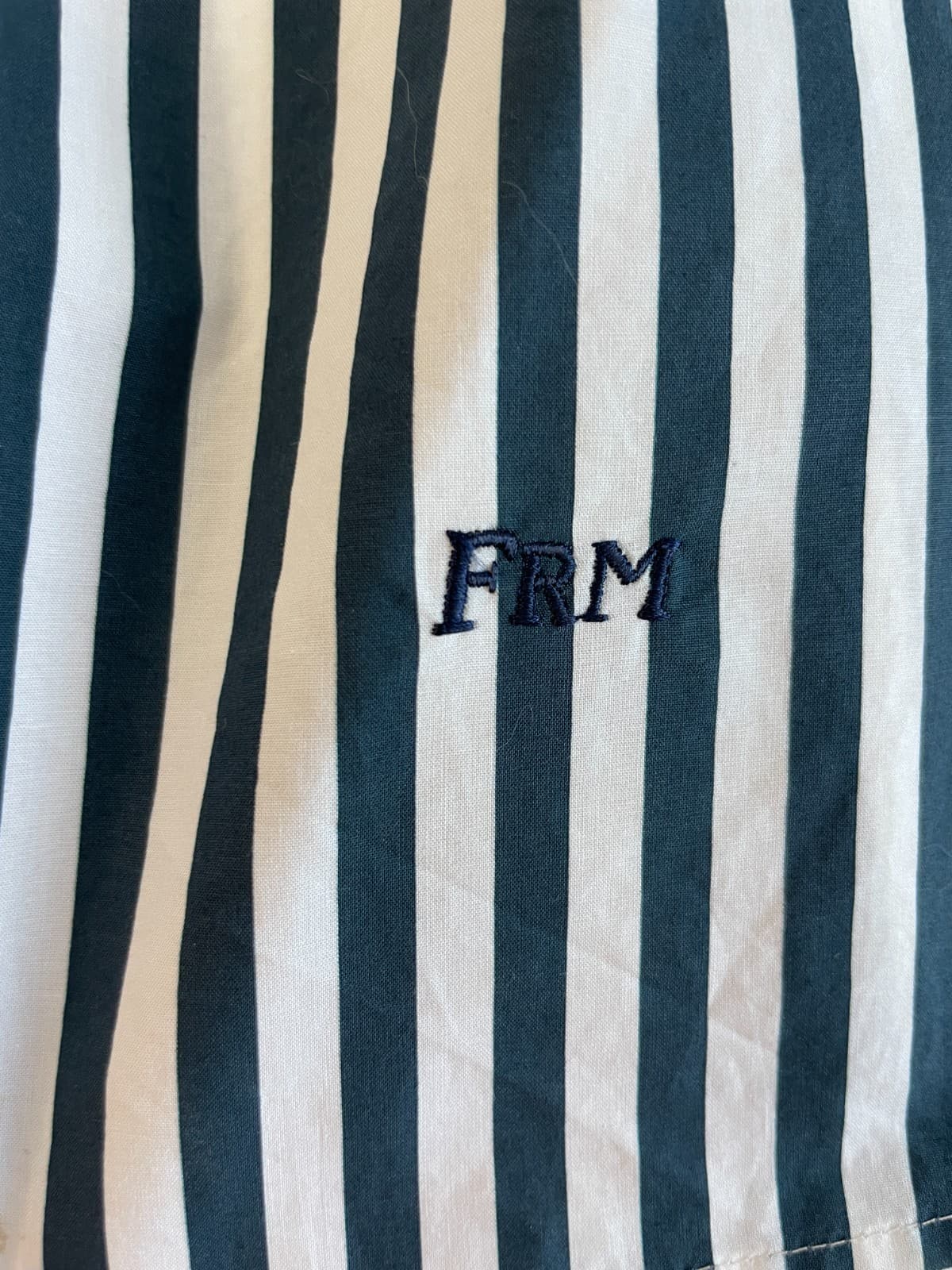 FRAME Women's Blouse XS Cropped Long Sleeve Top-LWSH2460-Navy Stripe-100% Cotton - Thumbnail 9