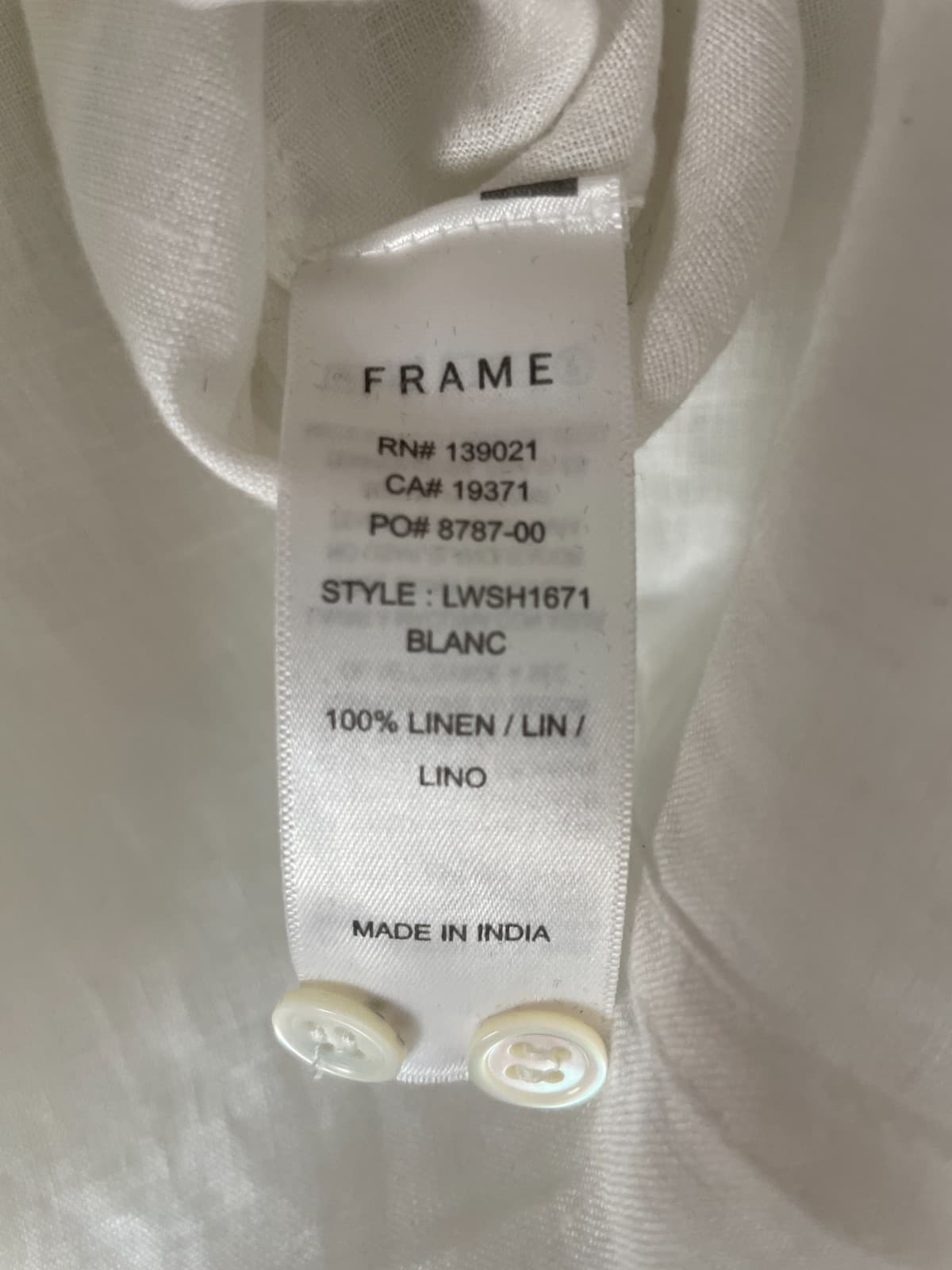 FRAME Women's Blouse 100% Linen Short Sleeve White Button Down Size X-Small - Thumbnail 4