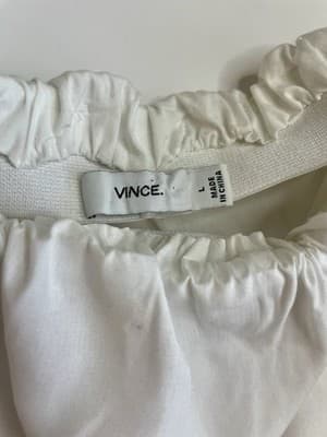 Vince Women's Blouse Large Off-The-Shoulder Poplin Cotton Short Sleeve Top White - Thumbnail 4