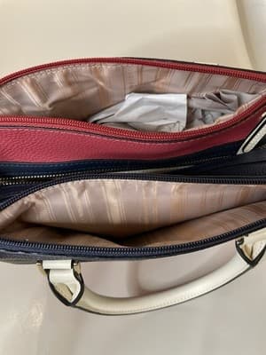 Colorblock Mini Bag by Fiorelli Top Handle Style Red/White/Navy Vegan Leather - Thumbnail 5