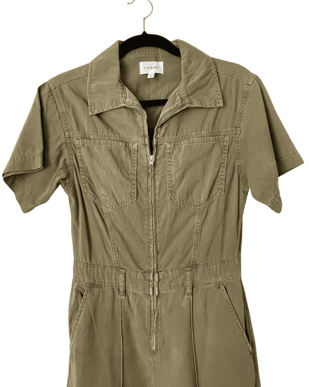 FRAME Women's Jumpsuit Wide Leg Short Sleeve Utilitarian Military Green XS - Thumbnail 3