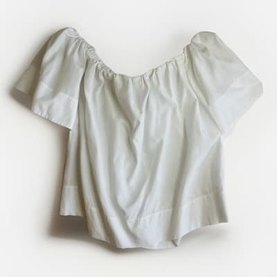 Vince Women's Blouse Large Off-The-Shoulder Poplin Cotton Short Sleeve Top White - Thumbnail 3