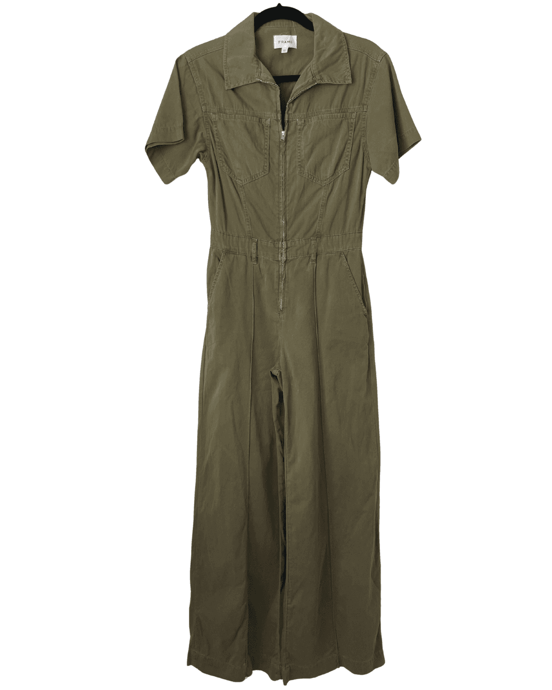 FRAME Women's Jumpsuit Wide Leg Short Sleeve Utilitarian Military Green XS - Thumbnail 2