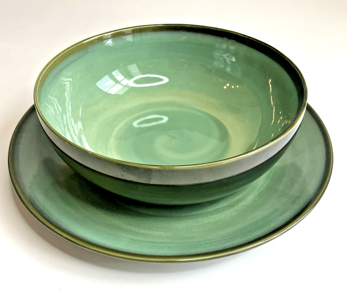 Sango China Nova Green Large Serving Bowl & Chop Plate Set Discontinued #4935 - Thumbnail 3