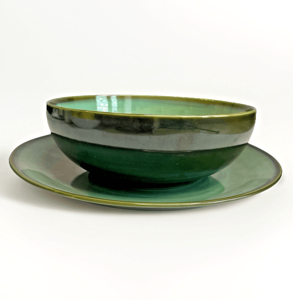 Sango China Nova Green Large Serving Bowl & Chop Plate Set Discontinued #4935 - Thumbnail 4