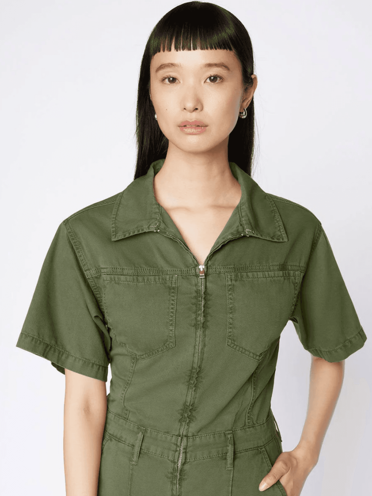 FRAME Women's Jumpsuit Wide Leg Short Sleeve Utilitarian Military Green XS - Thumbnail 8