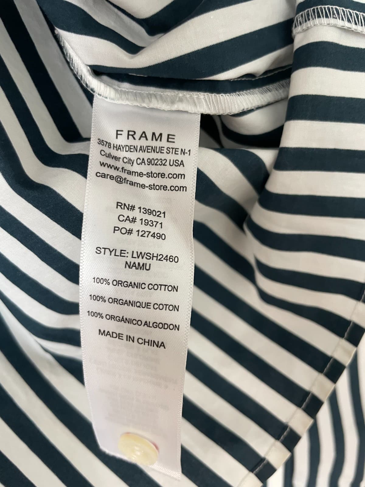FRAME Women's Blouse XS Cropped Long Sleeve Top-LWSH2460-Navy Stripe-100% Cotton - Thumbnail 11