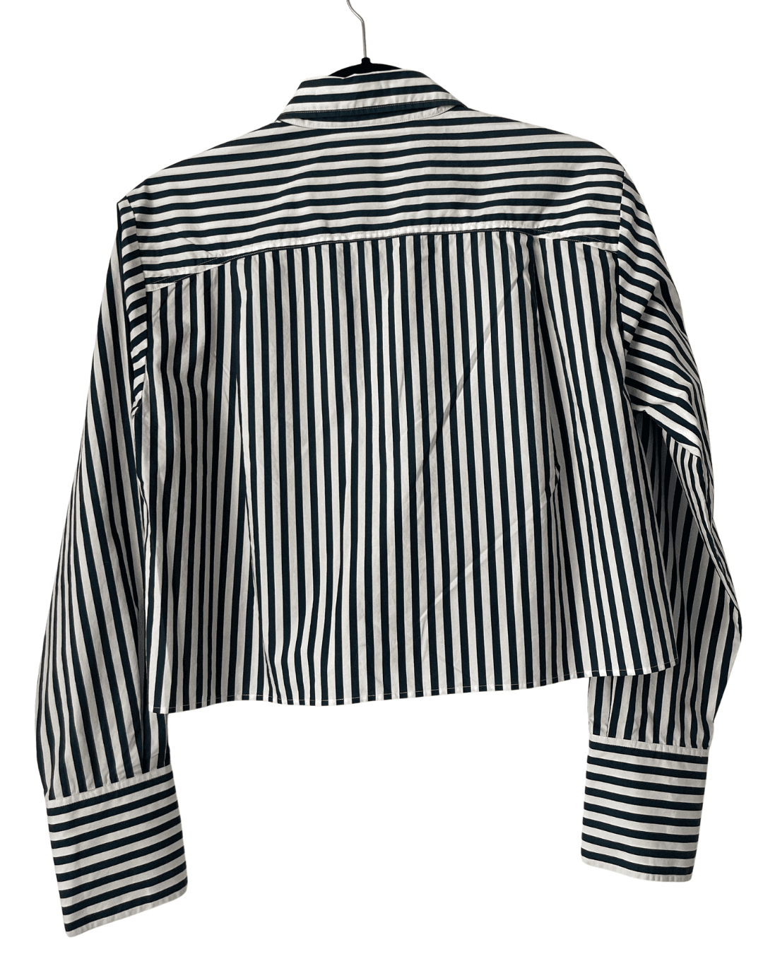 FRAME Women's Blouse XS Cropped Long Sleeve Top-LWSH2460-Navy Stripe-100% Cotton - Thumbnail 5
