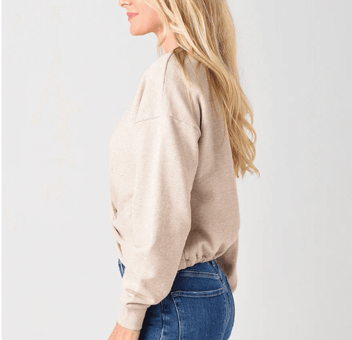 FRAME Women's Twist Crewneck Sweatshirt Small Terry Cloth Lined Oatmeal Heather - Thumbnail 4