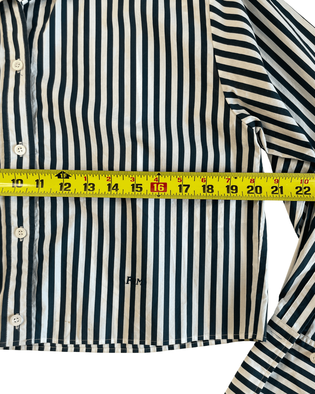 FRAME Women's Blouse XS Cropped Long Sleeve Top-LWSH2460-Navy Stripe-100% Cotton - Thumbnail 7