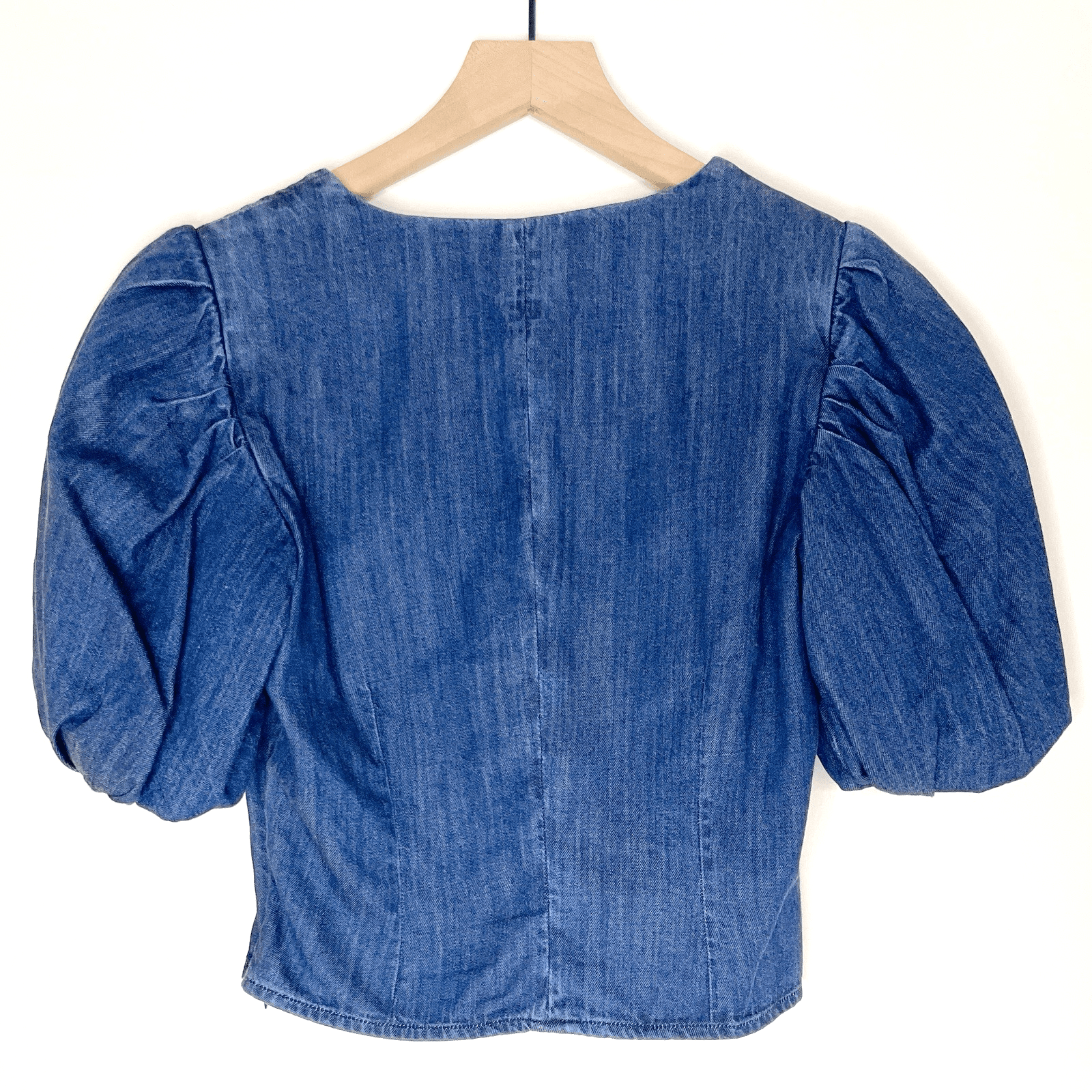 FRAME Women's Denim Puff Sleeve Cropped Square Neck Top XXS - $288 Retail - Thumbnail 3