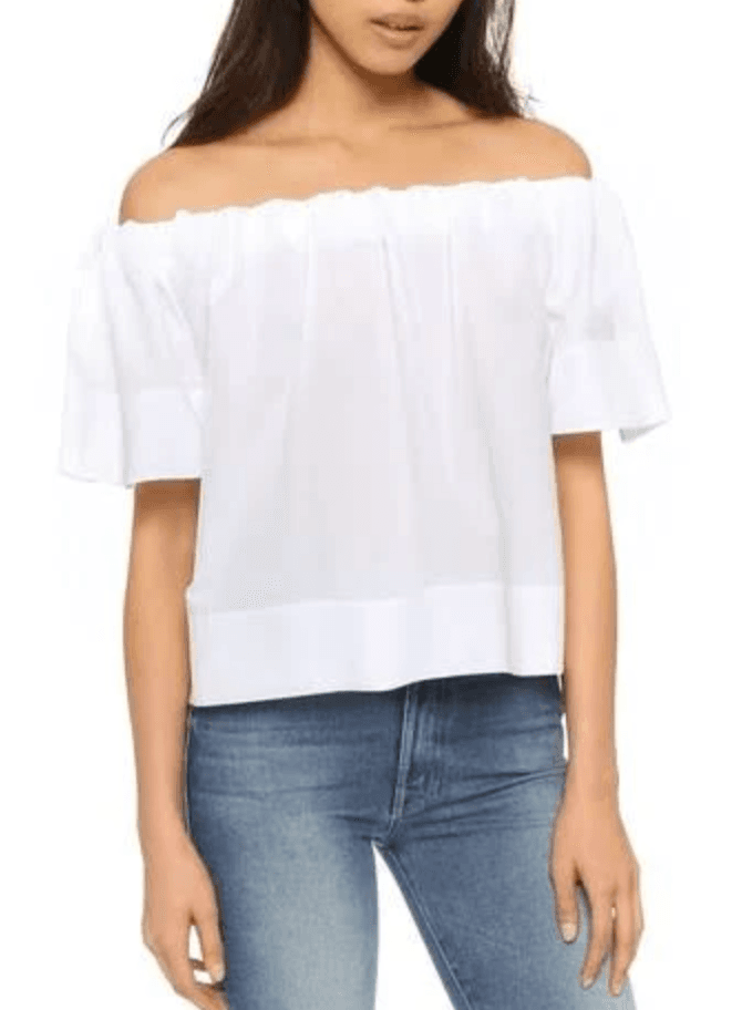 Vince Women's Blouse Large Off-The-Shoulder Poplin Cotton Short Sleeve Top White - Thumbnail 8