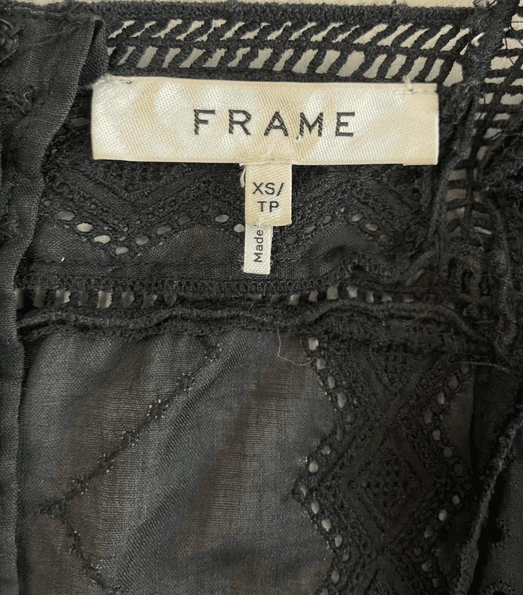 FRAME Women's Blouse 100% Ramie Black Lace Embroidered Ruffle Tank X-Small - Thumbnail 8