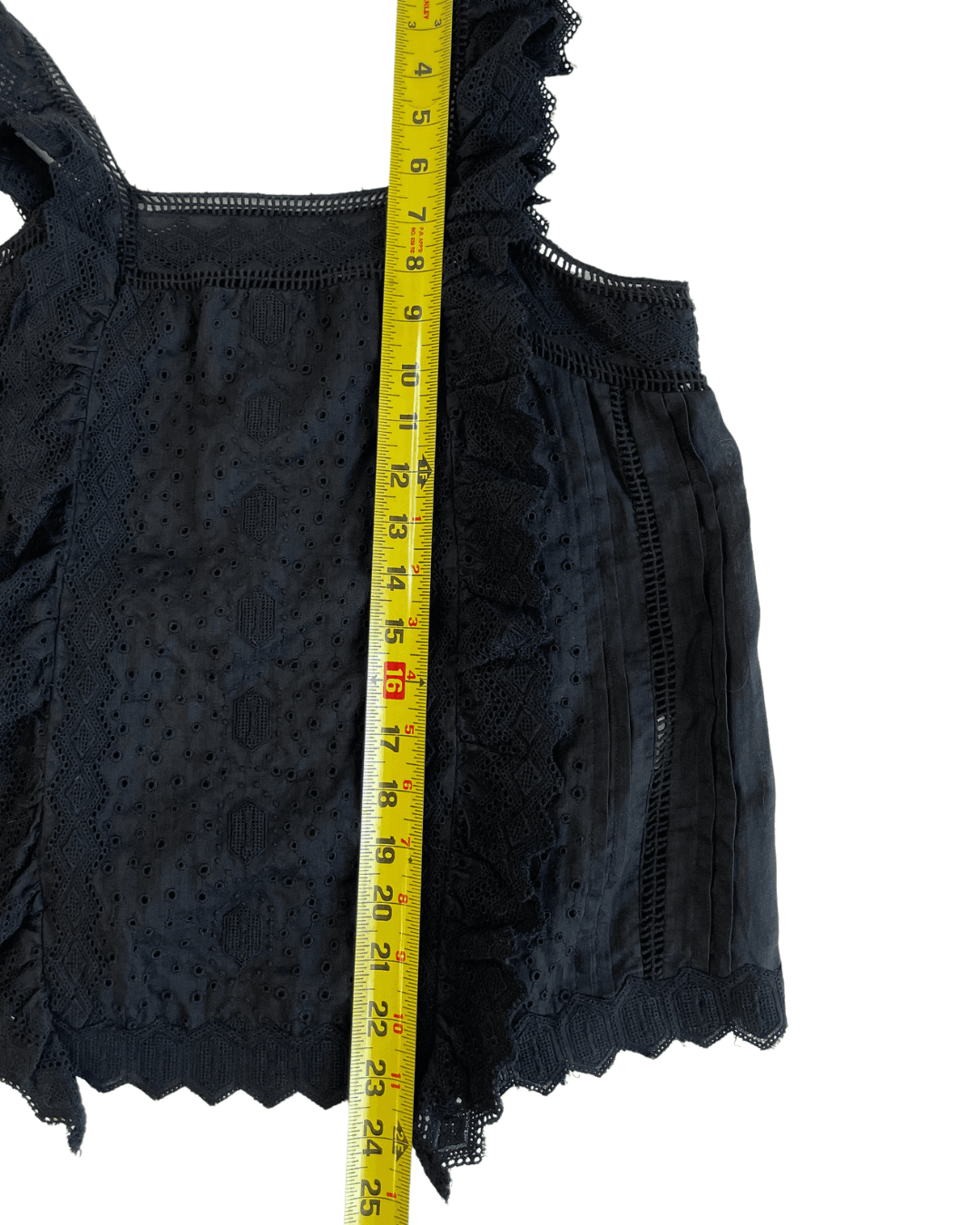 FRAME Women's Blouse 100% Ramie Black Lace Embroidered Ruffle Tank X-Small - Thumbnail 6