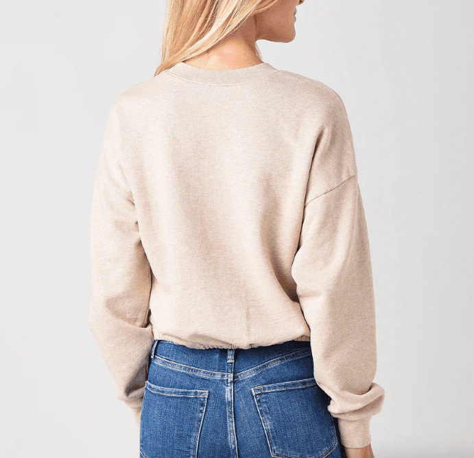 FRAME Women's Twist Crewneck Sweatshirt Small Terry Cloth Lined Oatmeal Heather - Thumbnail 3