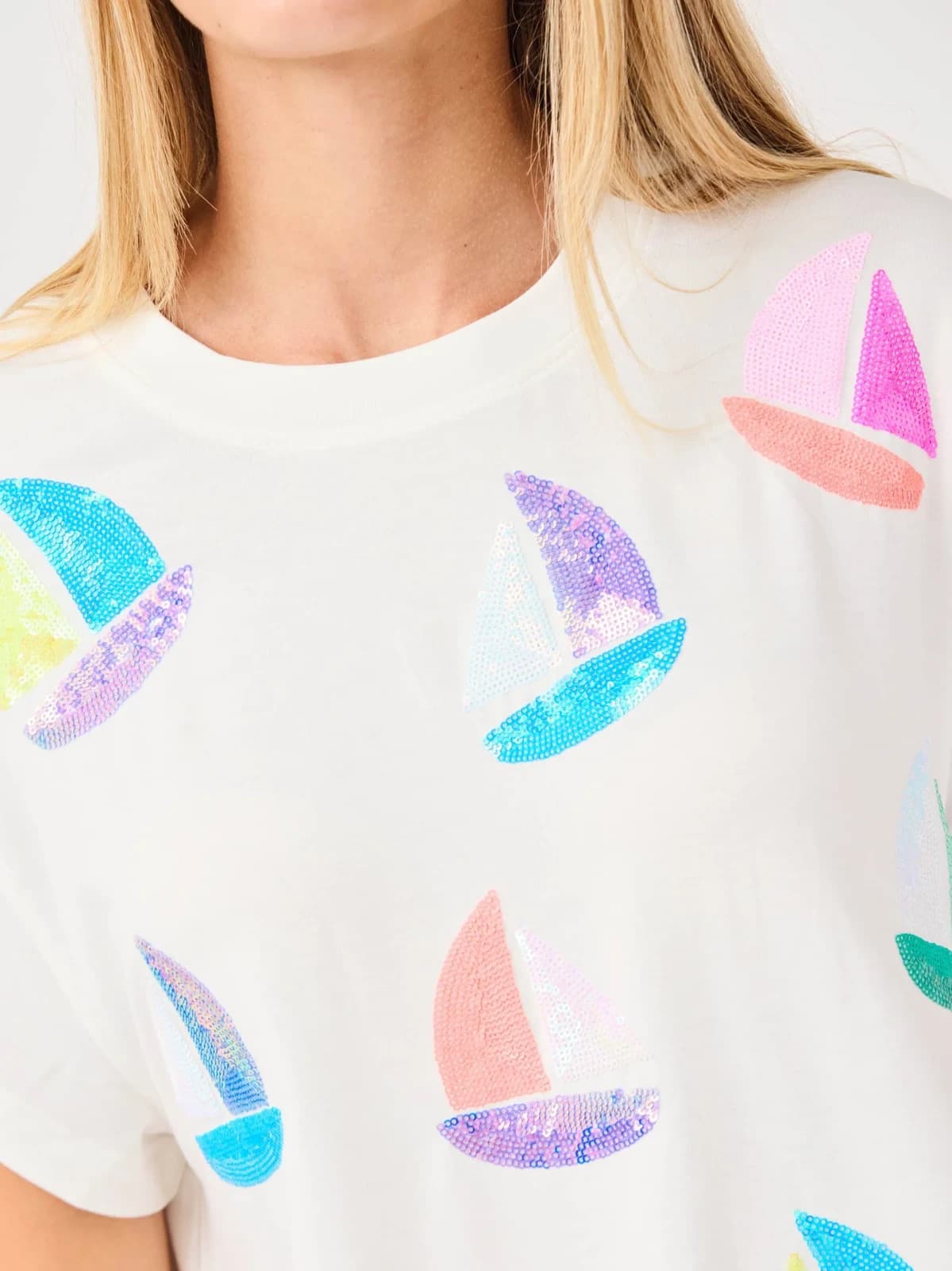 Mary Square 2-Piece Lounge Set White Sequin Sailboats Women Size XS $90 MSRP - Thumbnail 2