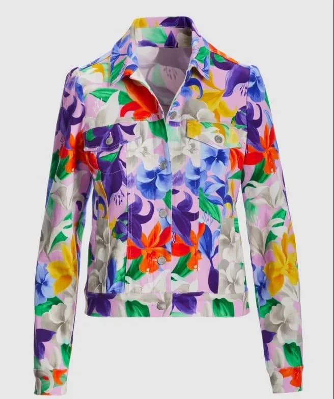 Boston Proper Women's Denim Jacket Comfort Stretch Floral Print Size X-Small - Thumbnail 2