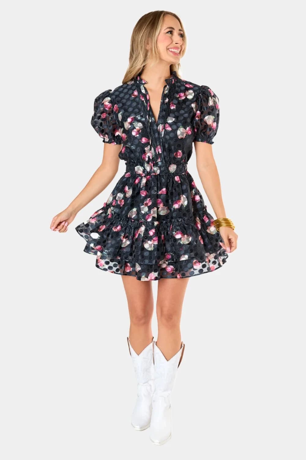 BuddyLove Clementine Elastic Waist Mini Dress Black Print Women Size S Sold Out! - Thumbnail 4